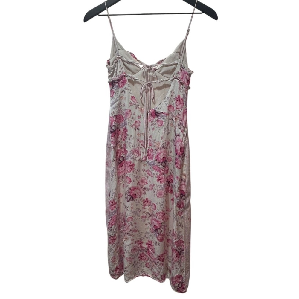 For Love & Lemons Taylor Midi Dress XXS Floral Satin Slit Cottagecore Romantic - Picture 9 of 12